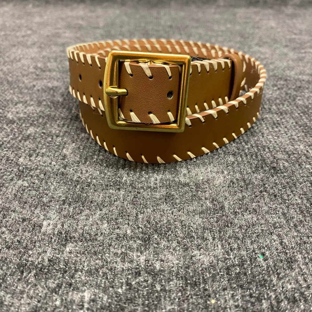 ASOS DESIGN Tan Brown Whipstitch Belt Gold Buckle S/M 115808552 Western Boho